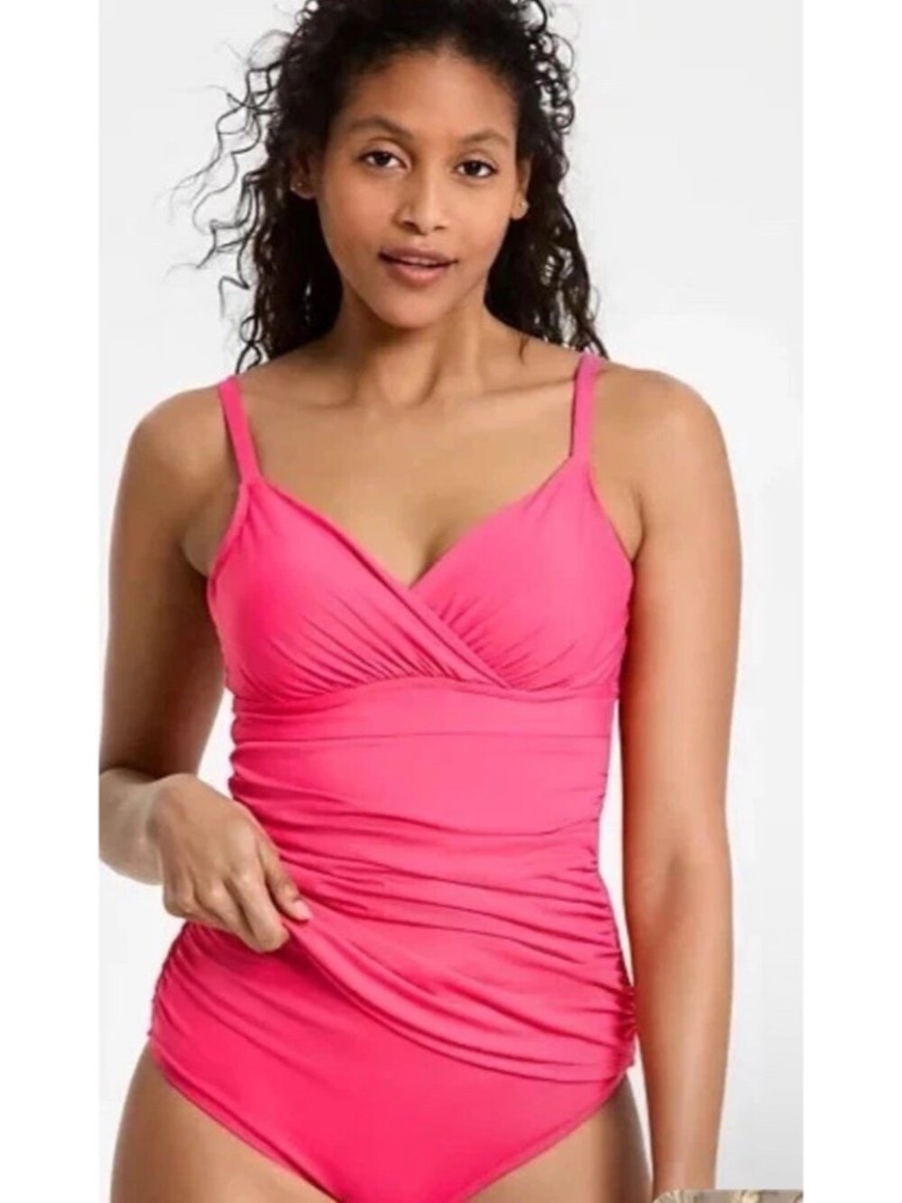 $74 Anne Cole Women's Surplice Underwire Swimsuit Tankini Top Pink 36C/38B